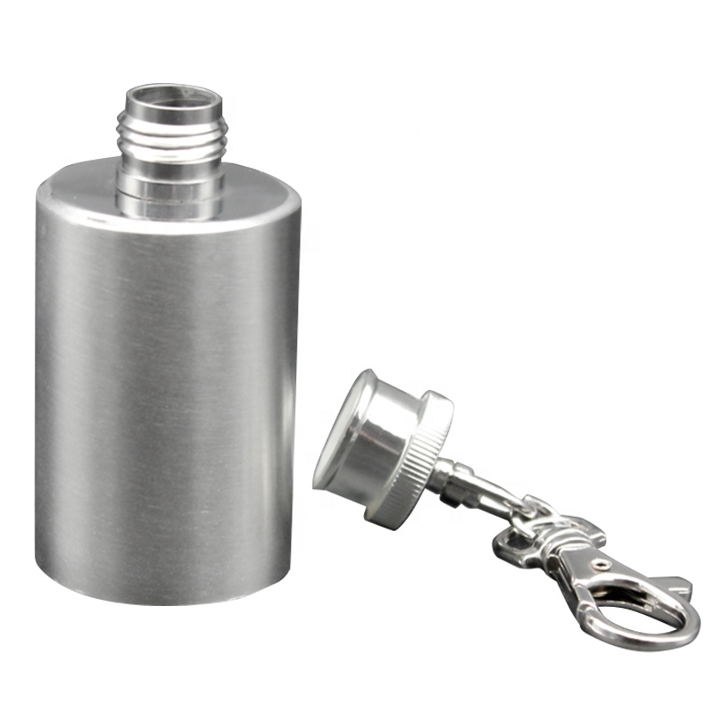 Stainless Steel 2oz Tube Flask Portable Mini Water Bottle Funnel Brush Finish Round Bottom Brush Finish Round Bottom