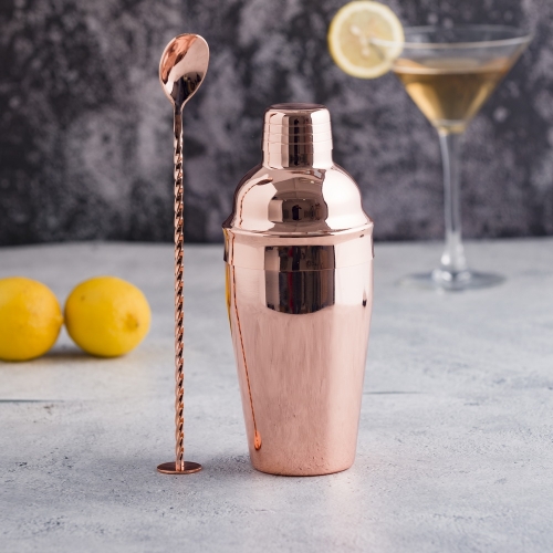 Copper Plated Cocktail Shaker Set Cocktail Shaker And Bar Spoon Set