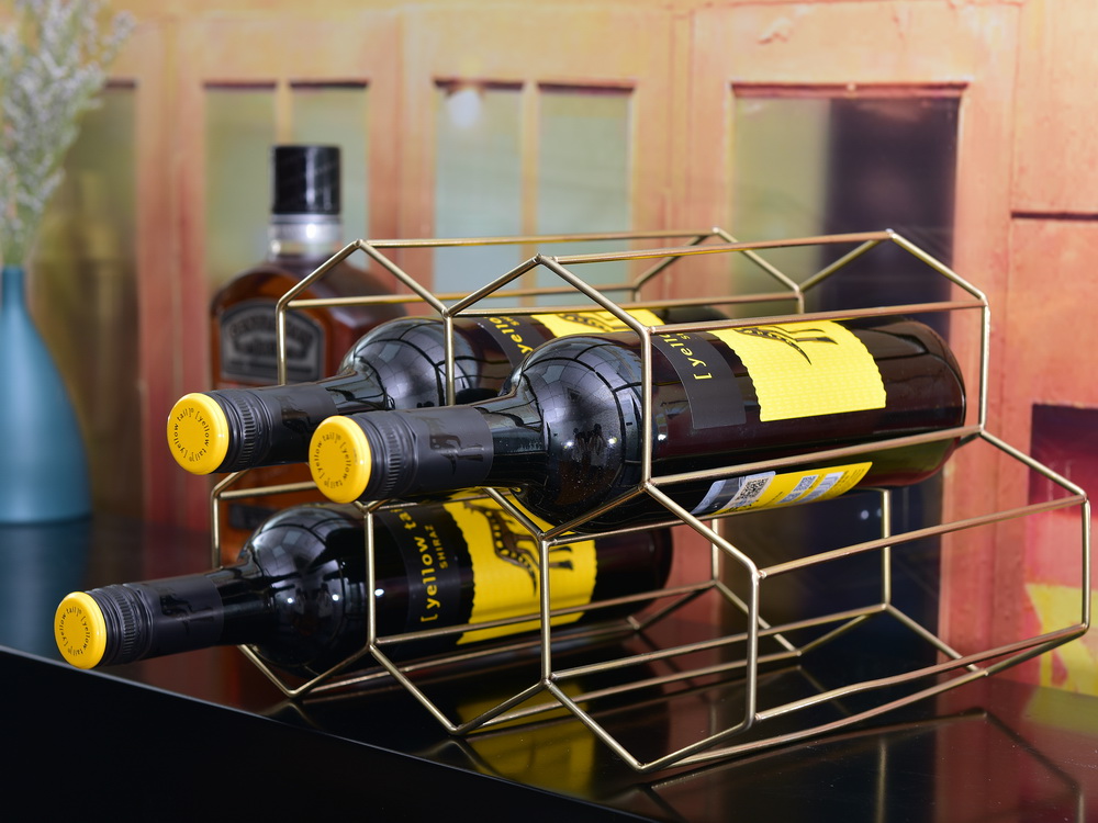 Gold 5 Bottles Metal Wine Rack