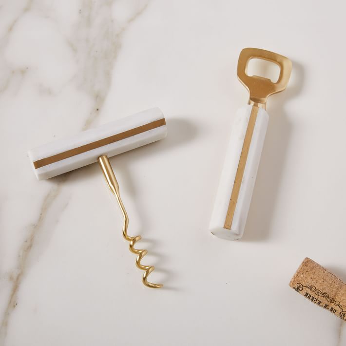 Marble Bottle Opener And Corkscrew Set Marble Wine Opener In Golden And ...